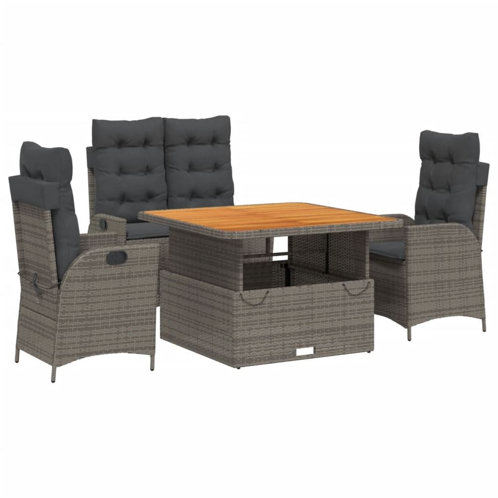 Ensemble à manger jardin 4pcs et coussins gris résine tressée