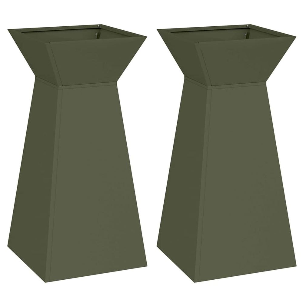 Jardinière à pilier 2 pc vert olive 35 x 35 x 73 cm