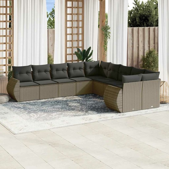 Salon de jardin avec coussins 10 pcs gris clair résine tressée
