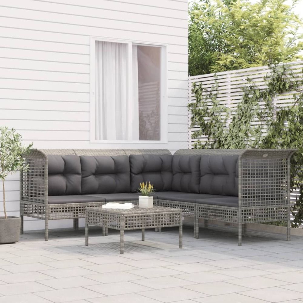 Salon de jardin 6 pcs avec coussins gris résine tressée