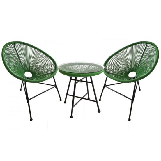 Salon de jardin 2 fauteuils ronds et table basse vert acapulco