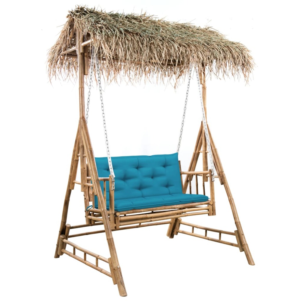 Balancelle 2 places feuilles de palmier et coussin 202cm bambou