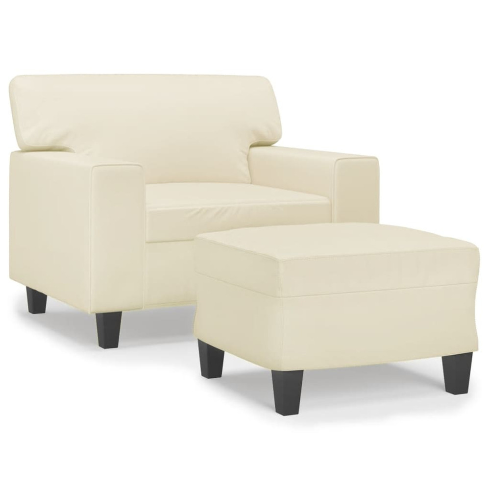 Fauteuil avec repose-pied crème 60 cm similicuir