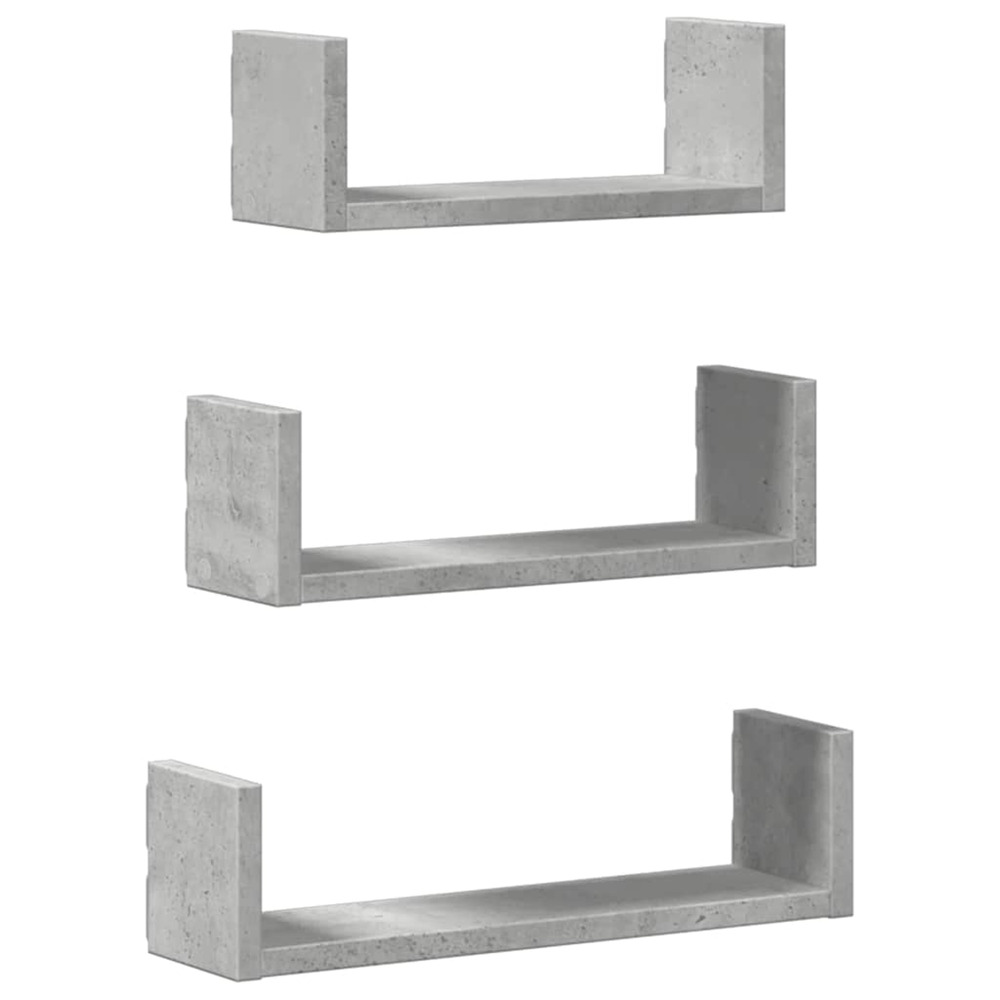 Étagères murales 3 pcs gris béton bois d'ingénierie