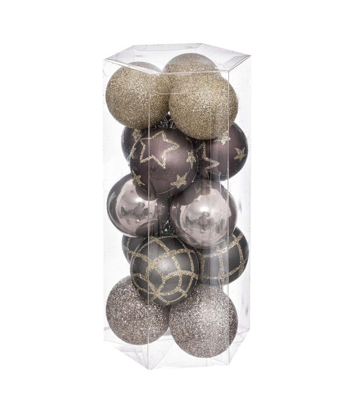 Déco de sapin lot de 15 boules de noël d 5 cm - champagne violet et gris