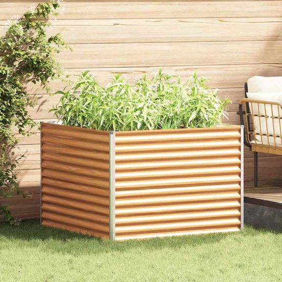 Jardinière haute carrée compacte en acier galvanisé pour jardinage ergonomique petit espace marron clair 98x100x68cm
