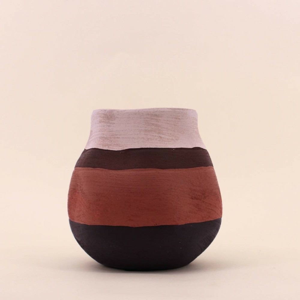 Vase en grès 3 couleurs marron, beige 17cm