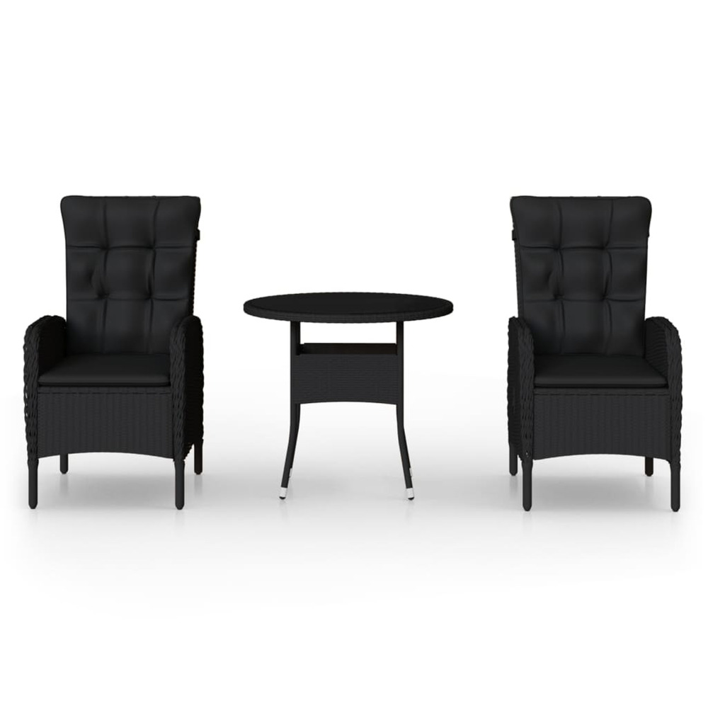 Ensemble de bistro de jardin 3 pcs résine tressée noir