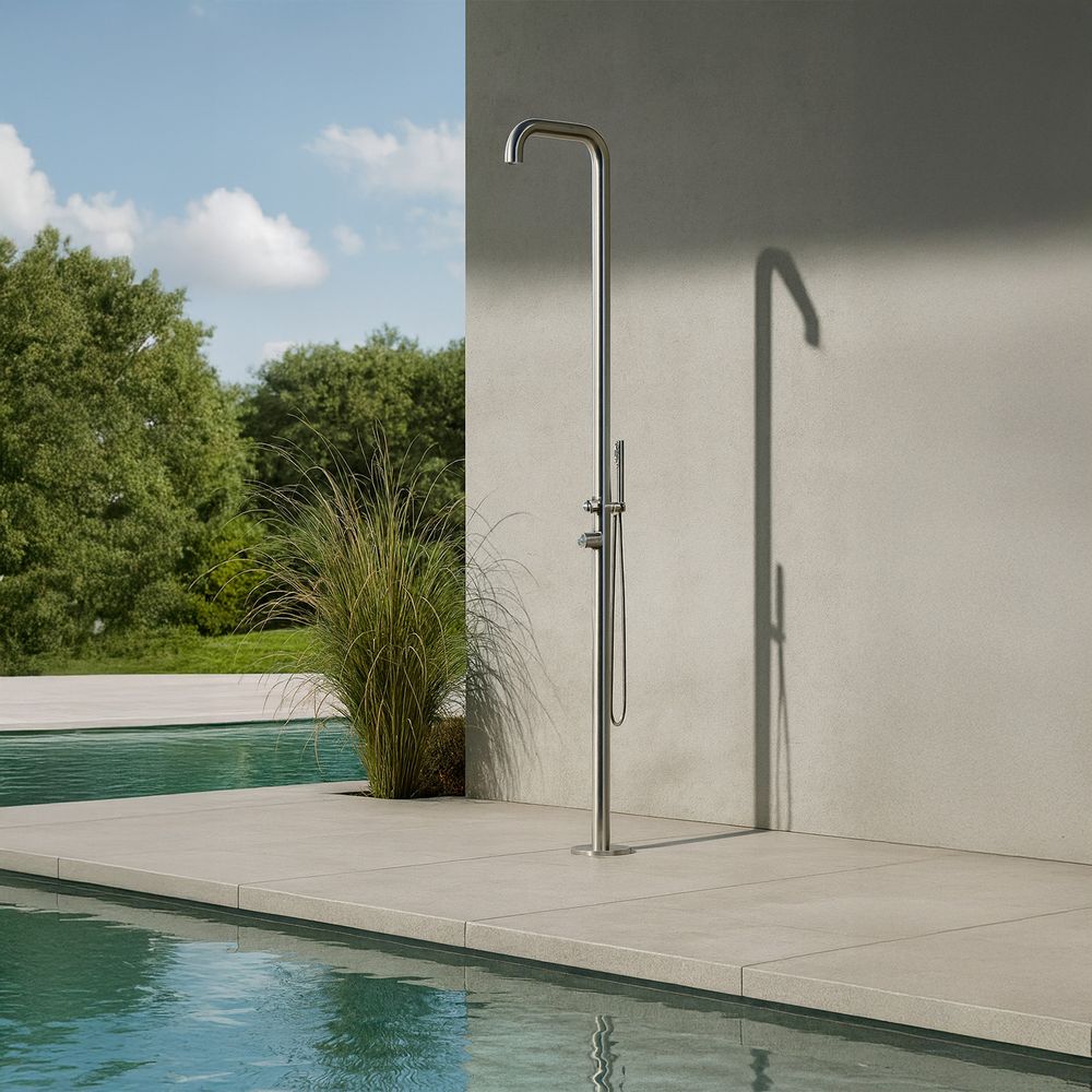 Douche exterieure inox satinee 316 avec flexible mitigeur chaudfroid et inverseur