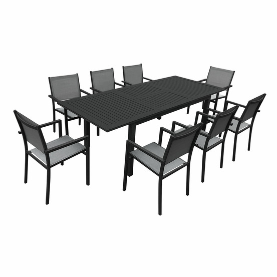 Salon de jardin capri extensible textilène gris 8 places - aluminium anthracite