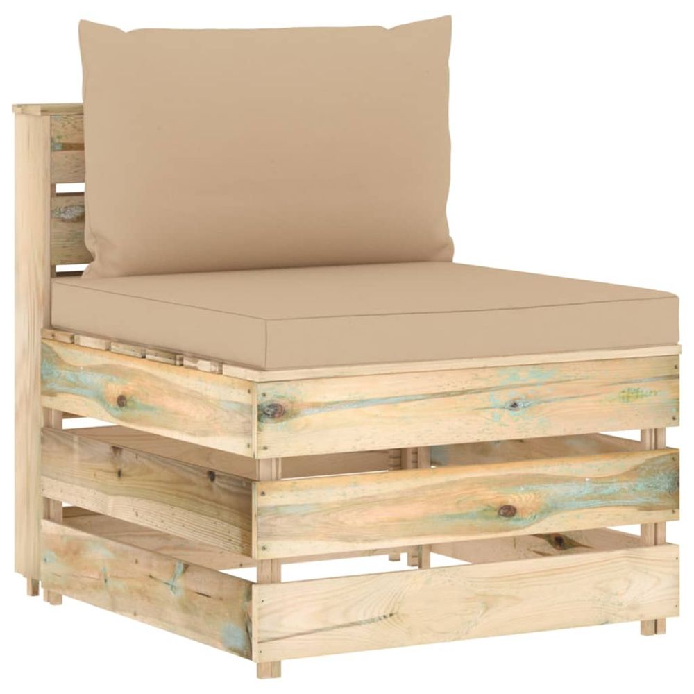 Canapé central sectionnel avec coussins bois imprégné de vert