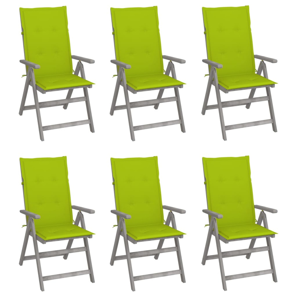 Chaises inclinables de jardin lot de 6 et coussins bois acacia