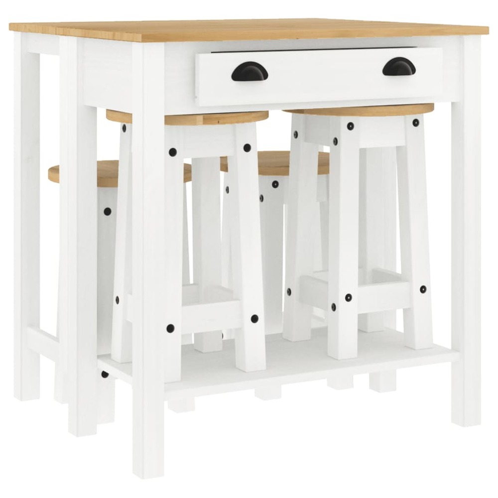 Ensemble de bar 5 pcs blanc bois de pin massif
