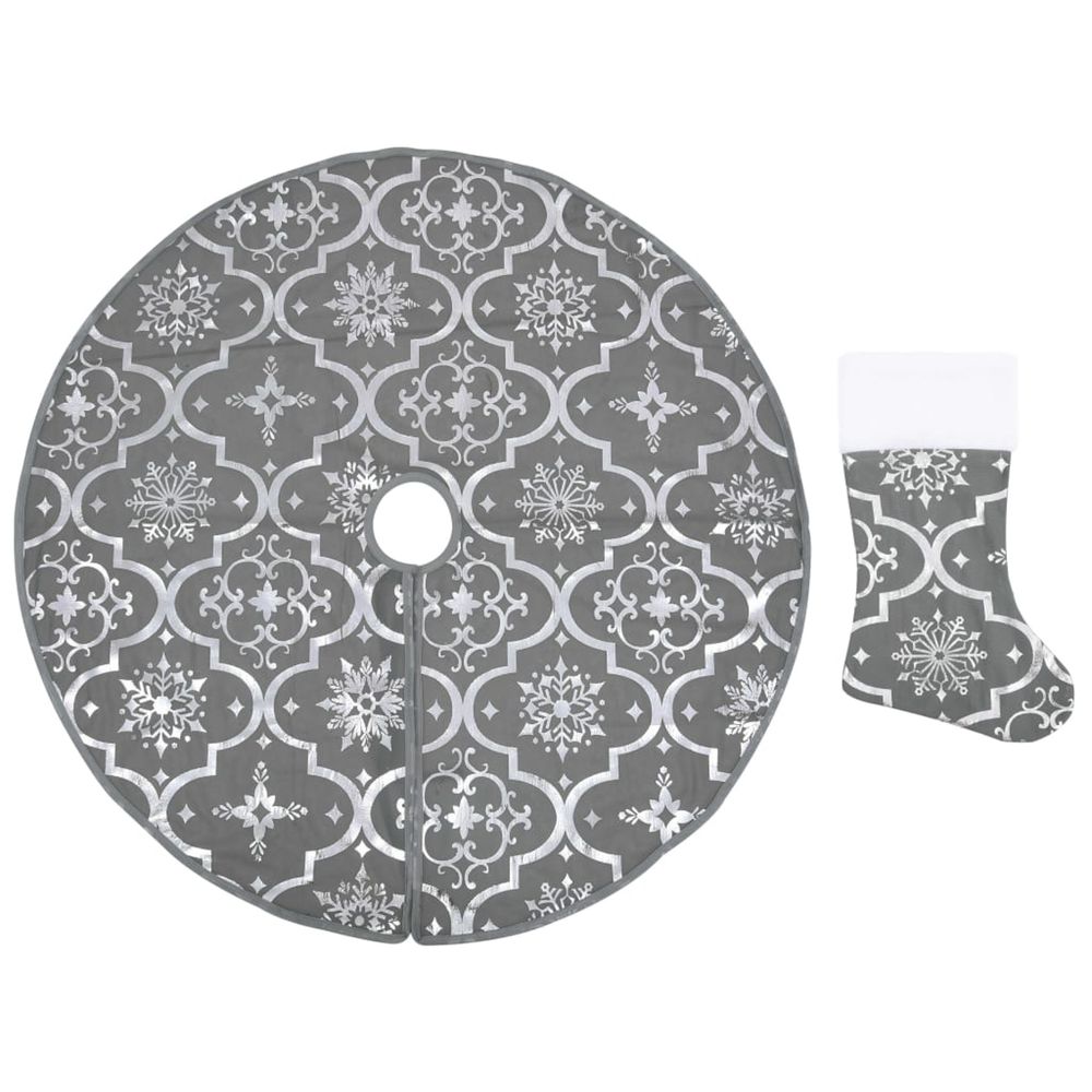 Jupe de sapin de noël de luxe avec chaussette gris 150 cm tissu