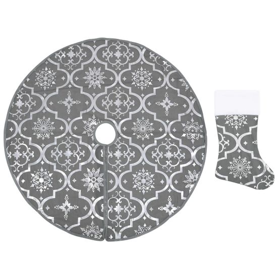 Jupe de sapin de noël de luxe avec chaussette gris 150 cm tissu