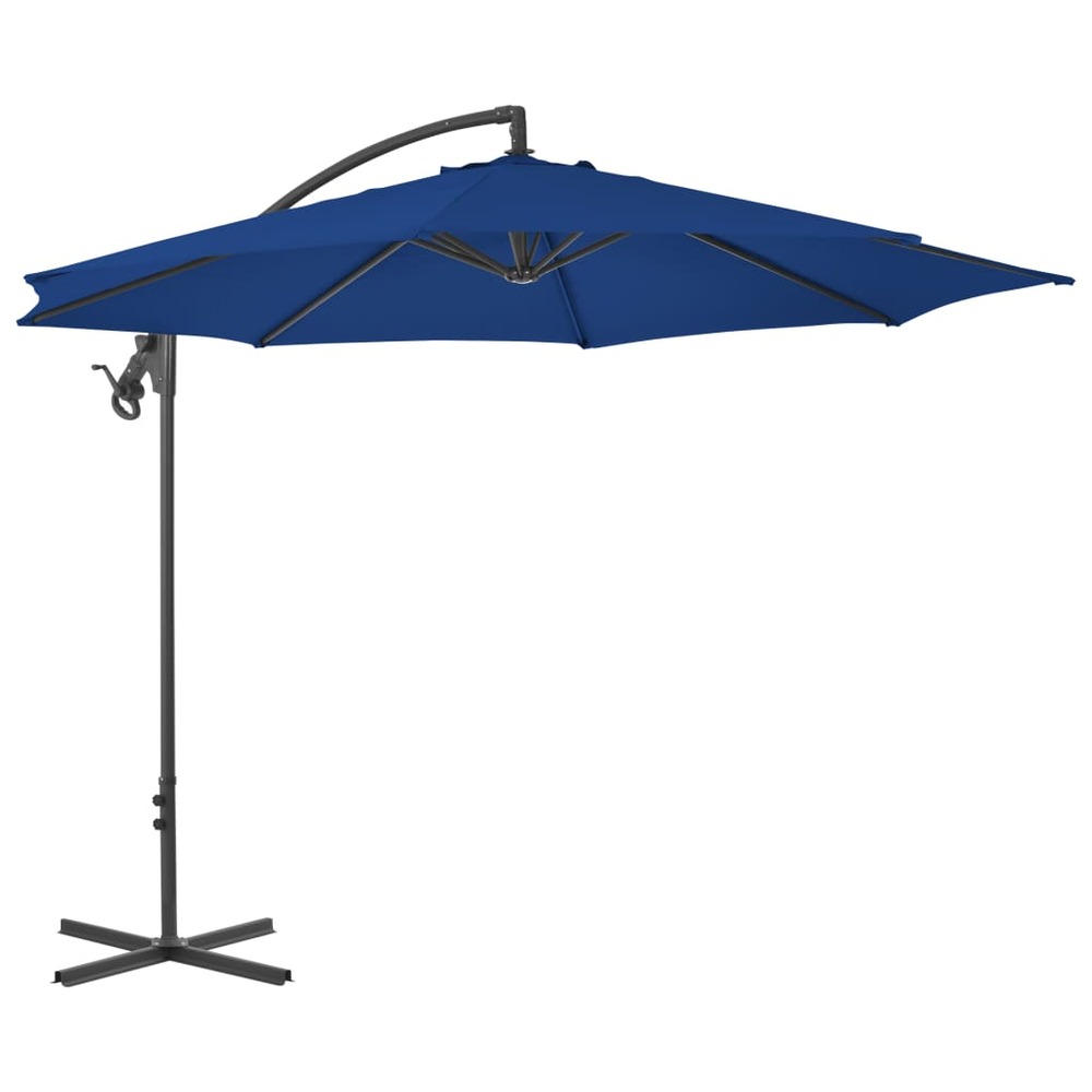 Parasol meuble de jardin déporté avec mât en acier 300 cm bleu azuré