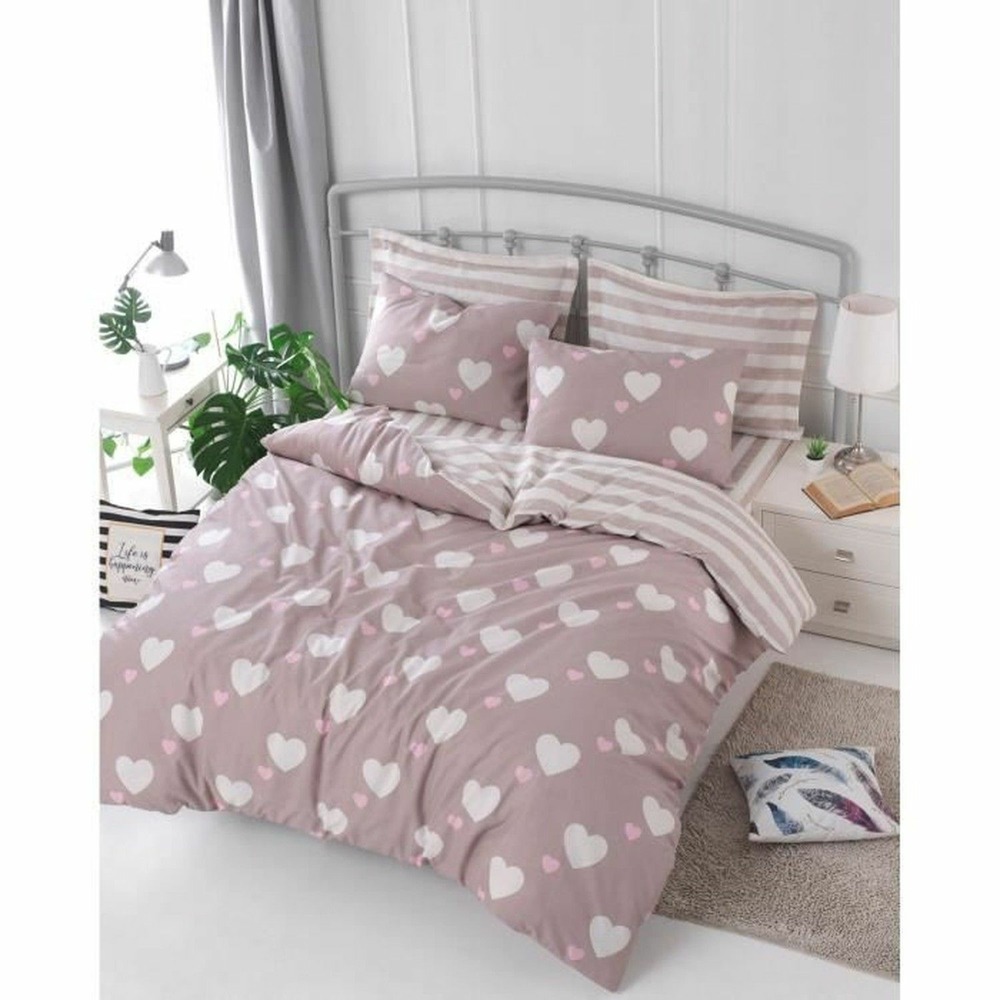 Parure de lit - housse de couette 220 x 240 + 2 taies d'oreiller 60 x 60, 65% coton- rose