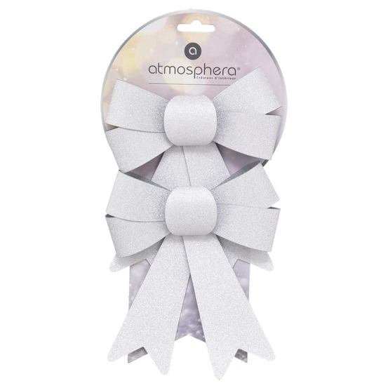 Décoration nœuds paillettes petit modèle x 2 14x18cm argenté