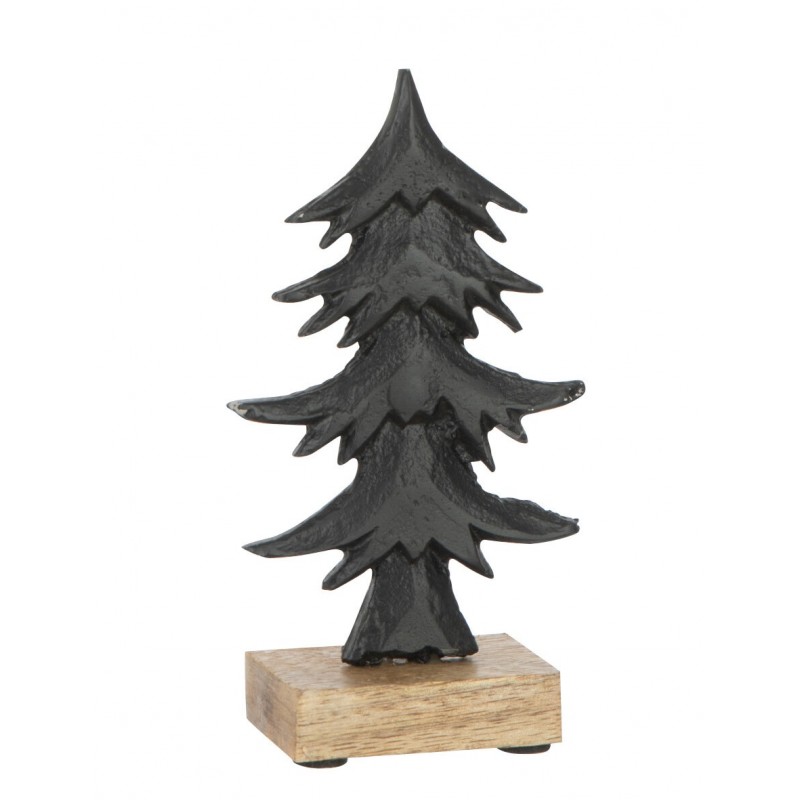 Sapin décoratif en bois sur base en aluminium noir 11x5x22cm h22