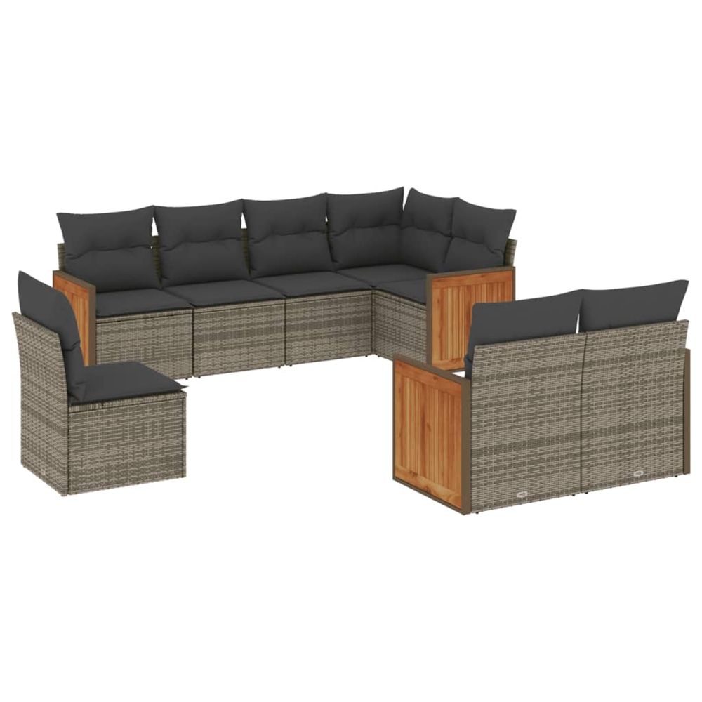 Salon de jardin 8 pcs avec coussins gris résine tressée