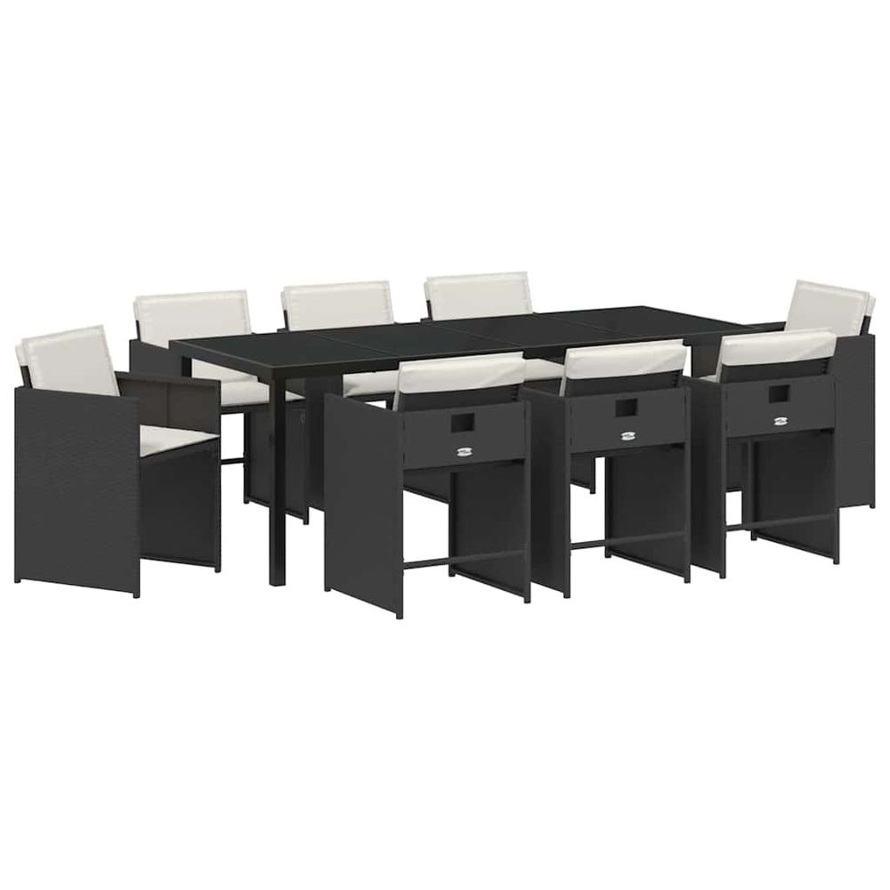 Ensemble de salle à manger pour jardin 9 pc noir polyrotin