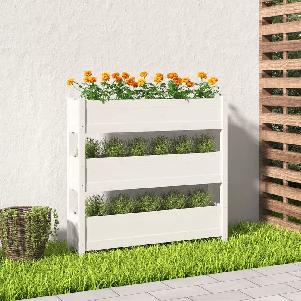 Jardinière verticale 3 bacs en bois de pin pour balcon 112 cm blanc