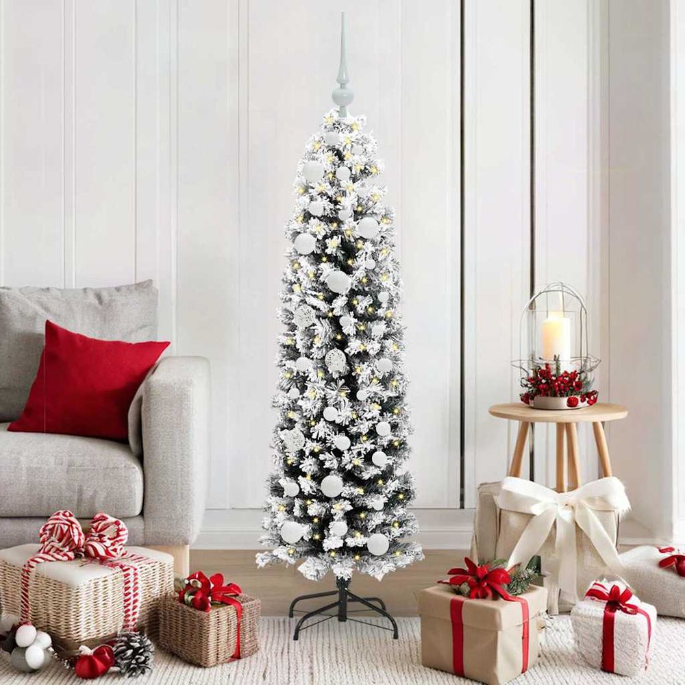 Kit complet sapin de noël vert 150 cm, avec lumières led usb et 61 boules de noël incluses