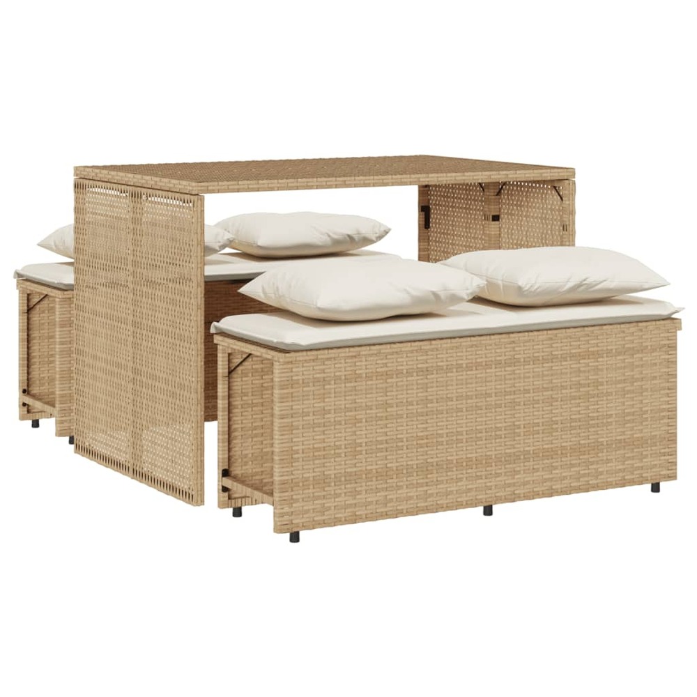 Ensemble à manger de jardin et coussins 3 pcs beige poly rotin