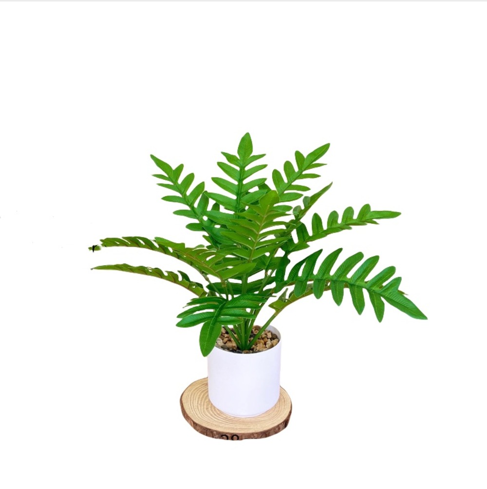 Bouquet de plantes artificielles + pot de fleurs en feuilles de chrysanthème vert