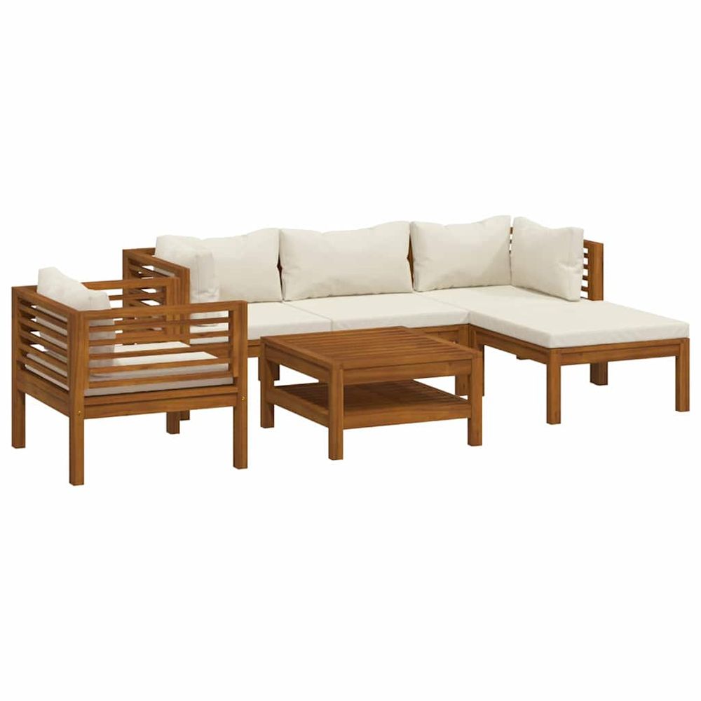 Salon de jardin 6 pcs avec coussin crème bois d'acacia solide