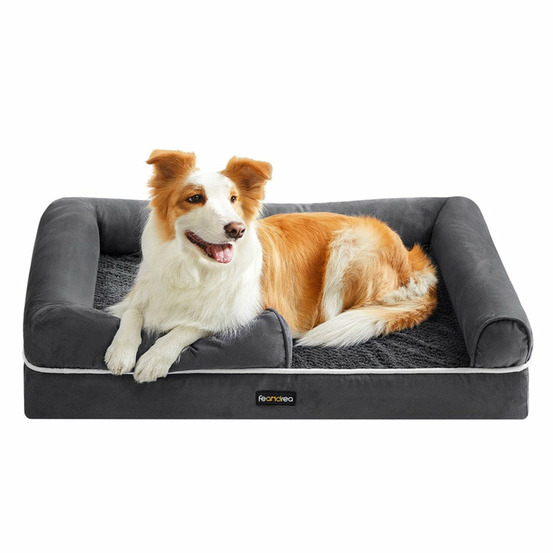 Panier pour chien orthopédique canapé lit pour animaux rembourrage moelleux bords rehaussé housse amovible et lavable 91 x 71