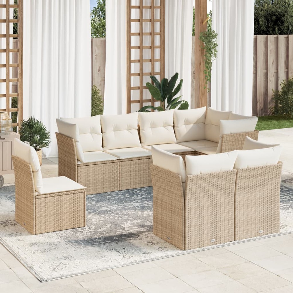Salon de jardin avec coussins 8 pcs beige résine tressée