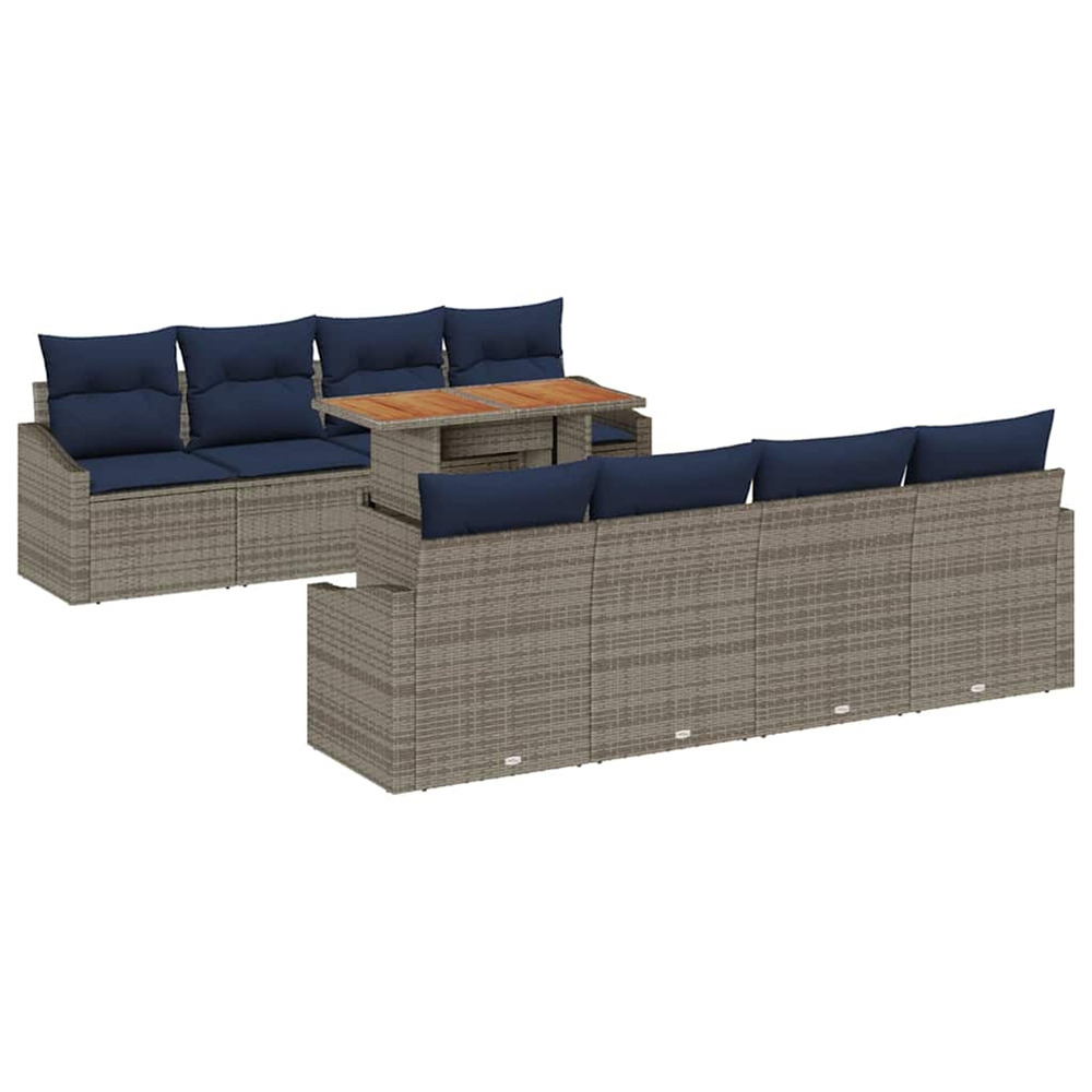 Ensemble de canapé de jardin 9 pcs gris poly rotin
