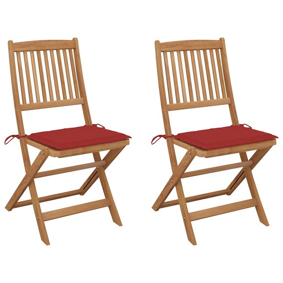 Chaises pliables de jardin lot de 2 avec coussins bois d'acacia