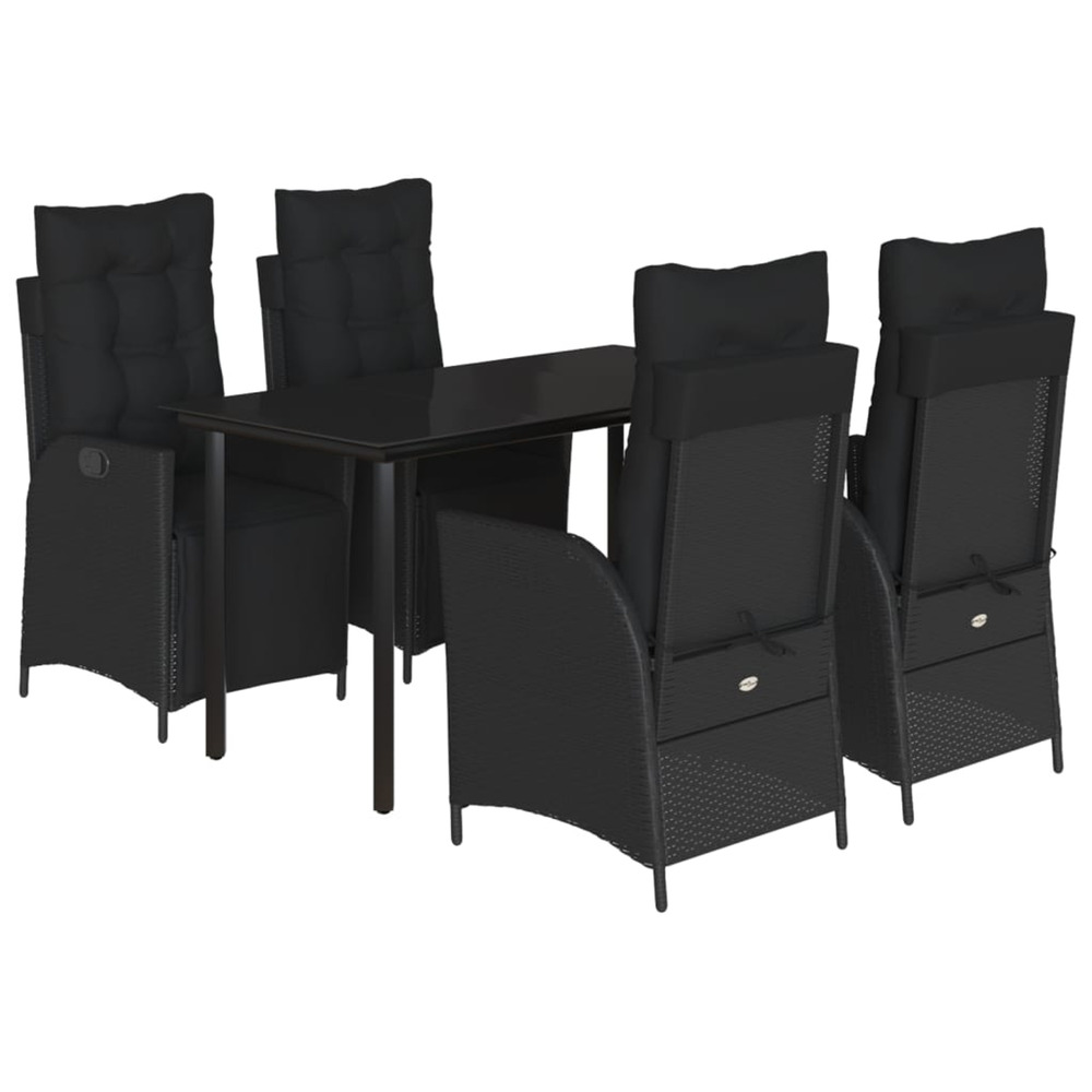 Ensemble à manger de jardin coussins 5pcs noir résine tressée