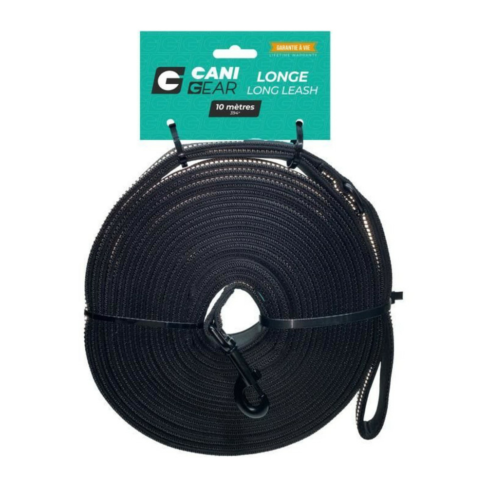 Longe pour chien - cani gear - 10 m - néoprene souple avec poignée - noir