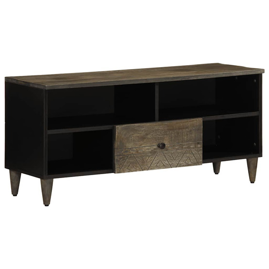 Meuble tv noir 100x33x46 cm bois massif de manguier