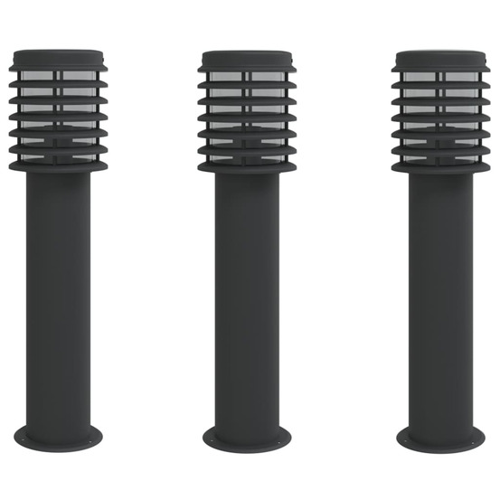 Lampadaires d'extérieur 3 pcs noir 60 cm acier inoxydable