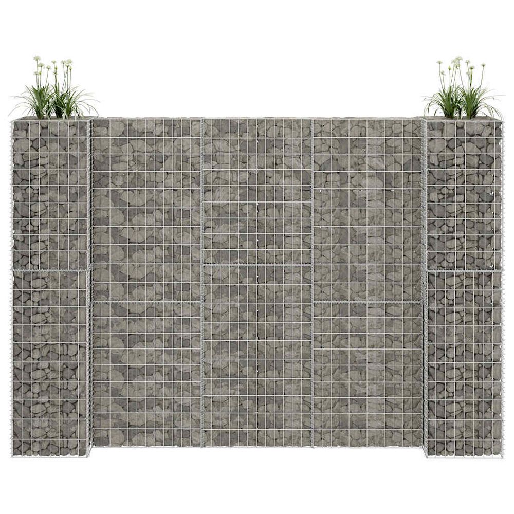 Jardinière gabion acier galvanisé jardin bordure fleurie argentée 260x200cm