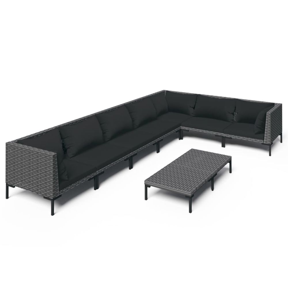 Salon de jardin 8 pcs avec coussins résine tressée gris foncé