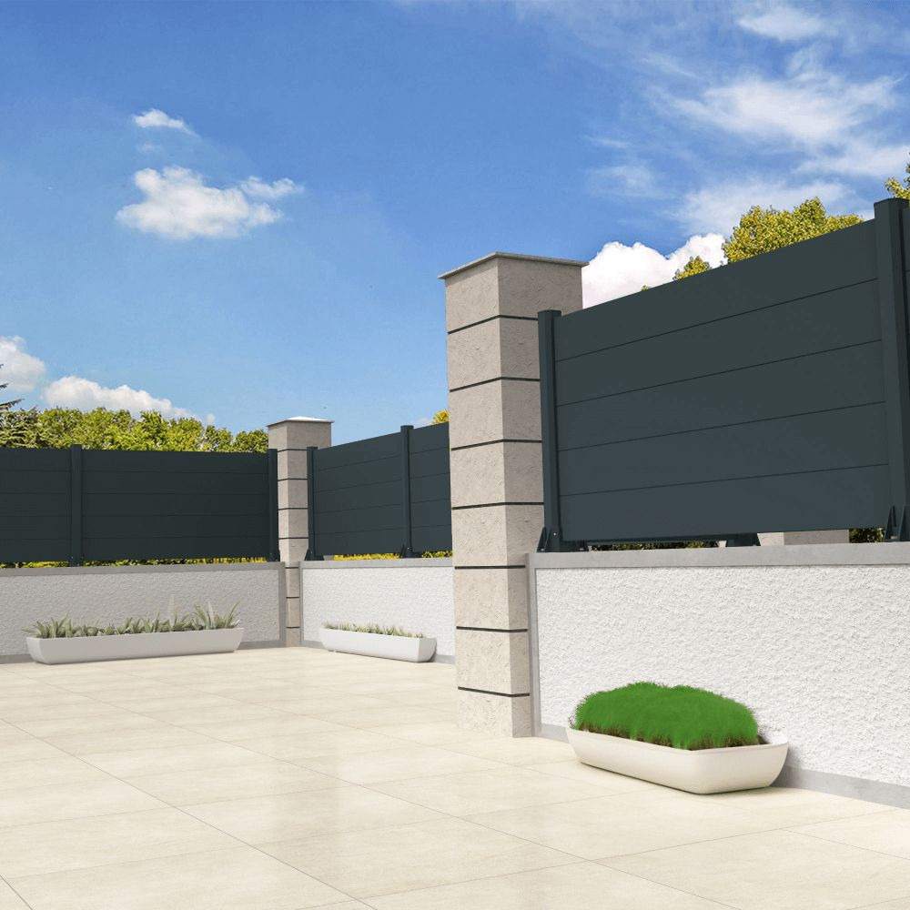 Clôture ranch panneau plein 6 lames l 1911 x h 965 mm (gris anthracite stucturé ral7016st)