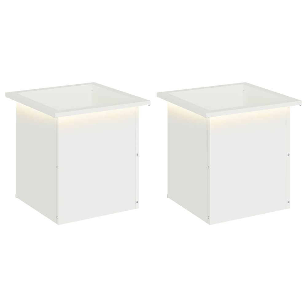 Jardinière d'extérieur de jardin avec led 2 pc blanc 40 x 40 x 40 cm acier