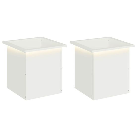 Jardinière d'extérieur de jardin avec led 2 pc blanc 40 x 40 x 40 cm acier