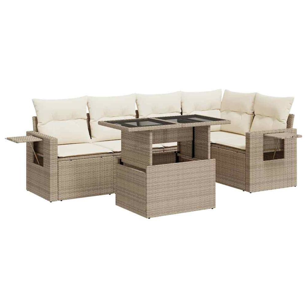 Salon de jardin avec coussins 6 pcs beige résine tressée