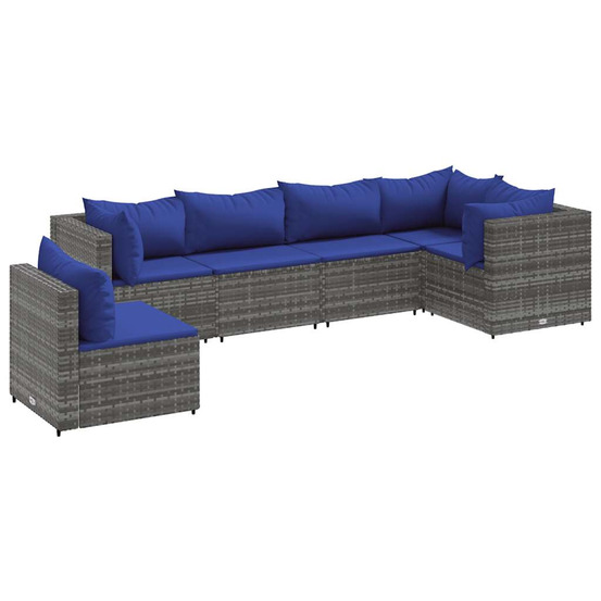 Salon de jardin 6 pcs avec coussins gris résine tressée