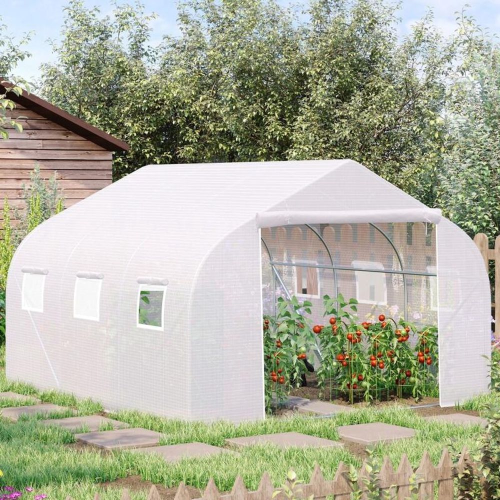 Serre tunnel de jardin pe blanc acier galvanisé 350 x 300 x 200 cm potager protection - comfortxl outdoor living