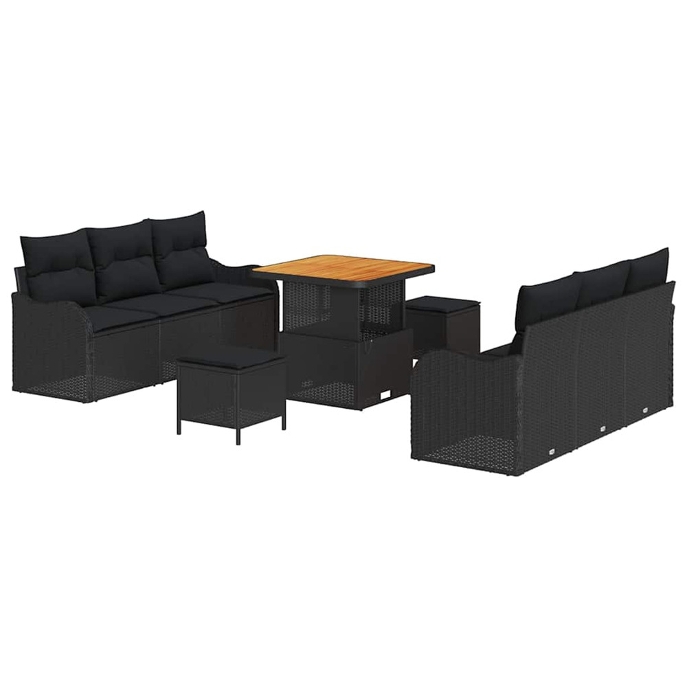 Ensemble de canapé de jardin avec coussin 9 pcs noir