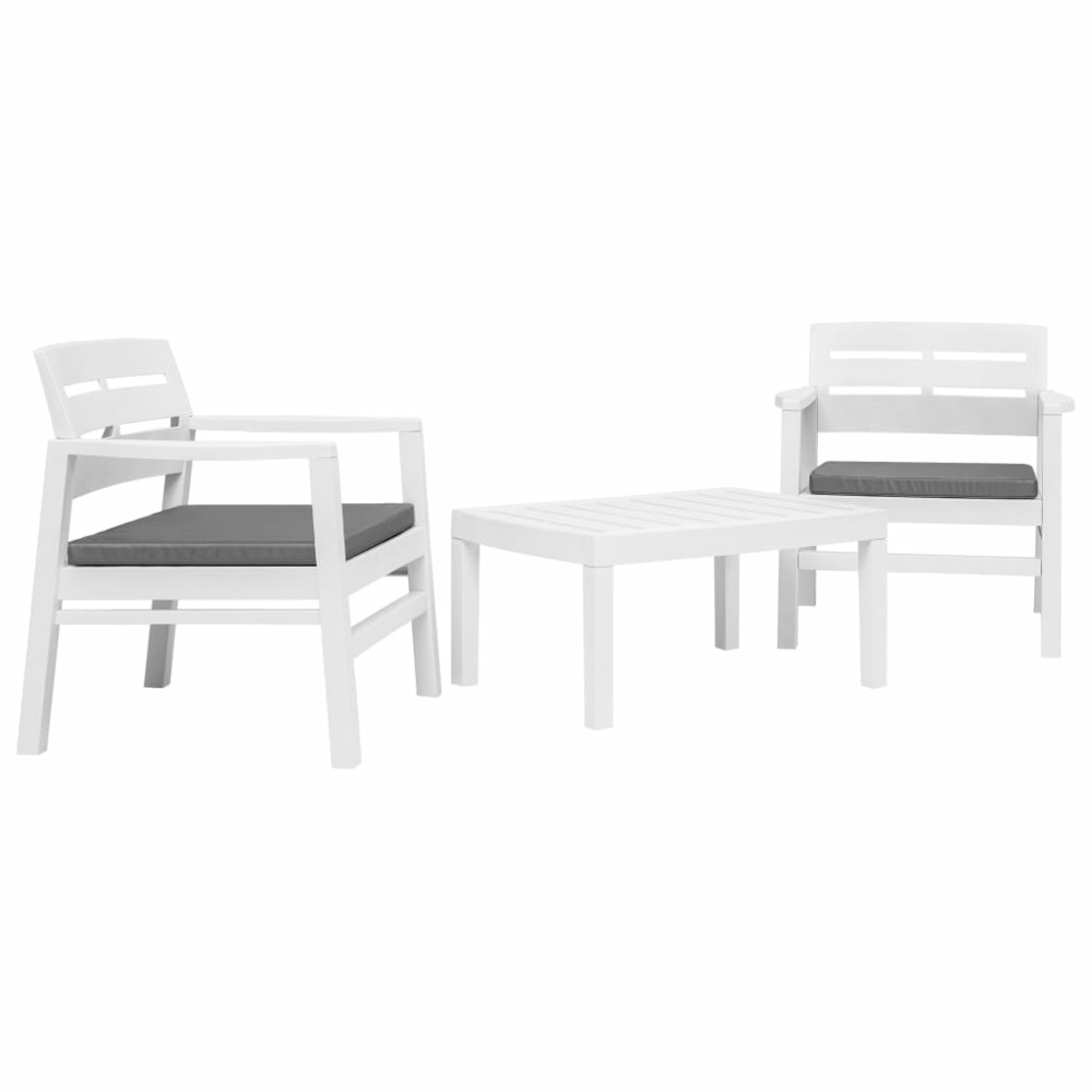 Salon de jardin meuble d'extérieur ensemble de mobilier 3 pièces plastique blanc
