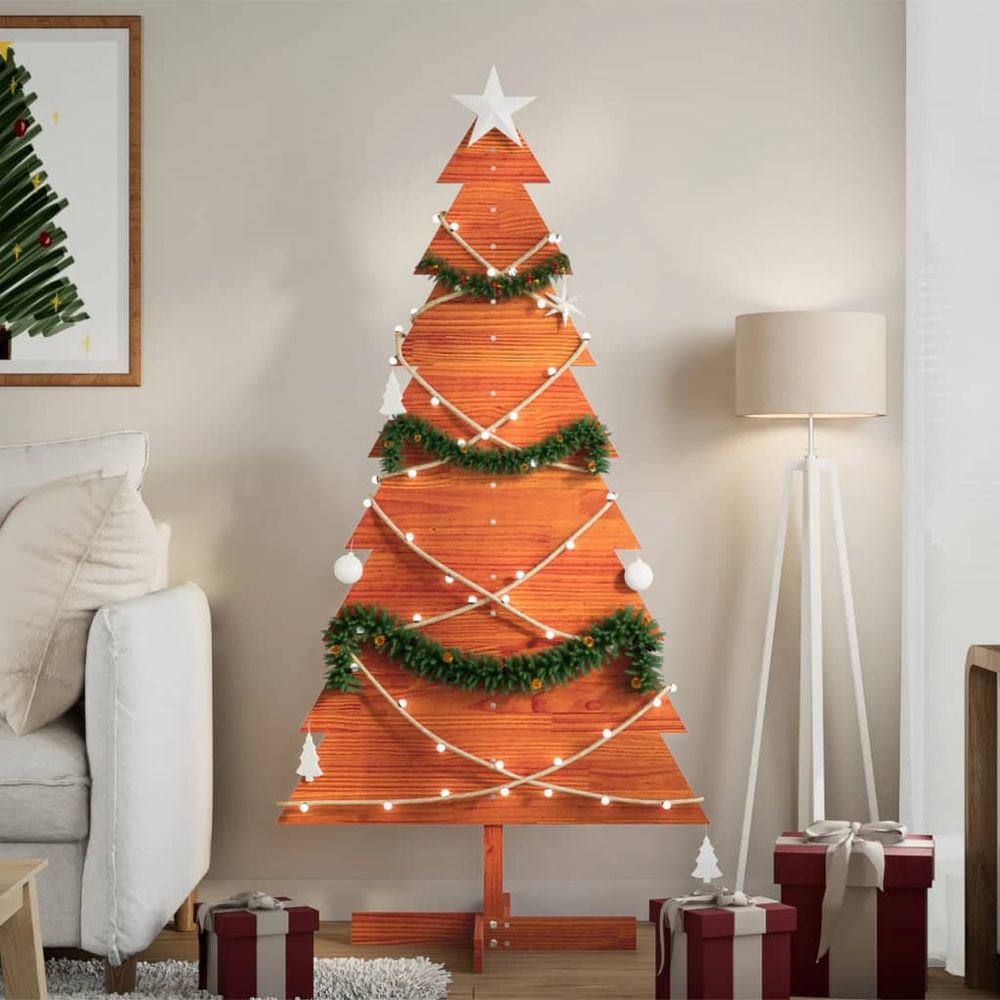 Sapin de noël en bois pin massif décoration intérieure 150 cm brun