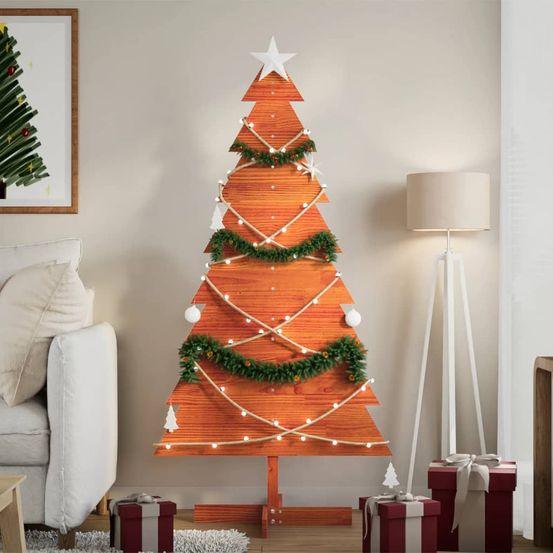 Sapin de noël en bois pin massif décoration intérieure 150 cm brun